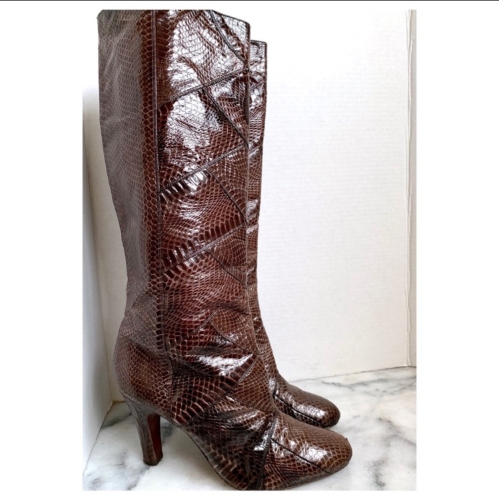 Frye Brown Patchwork Snakeskin Ava Tall Boots 9.5